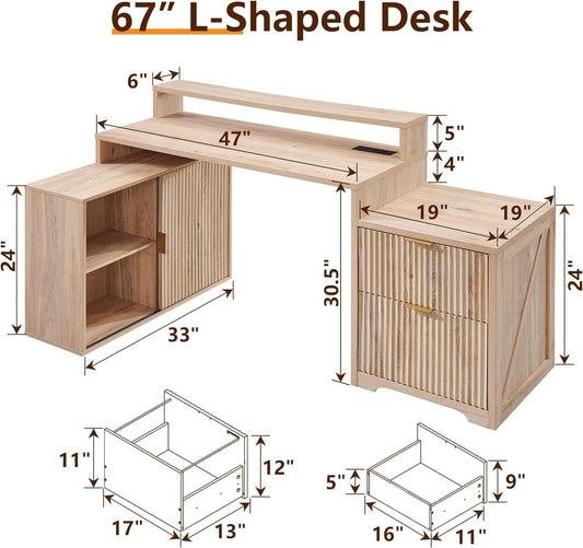 67-Inch L-Shaped Desk With Integrated Power Outlets-1