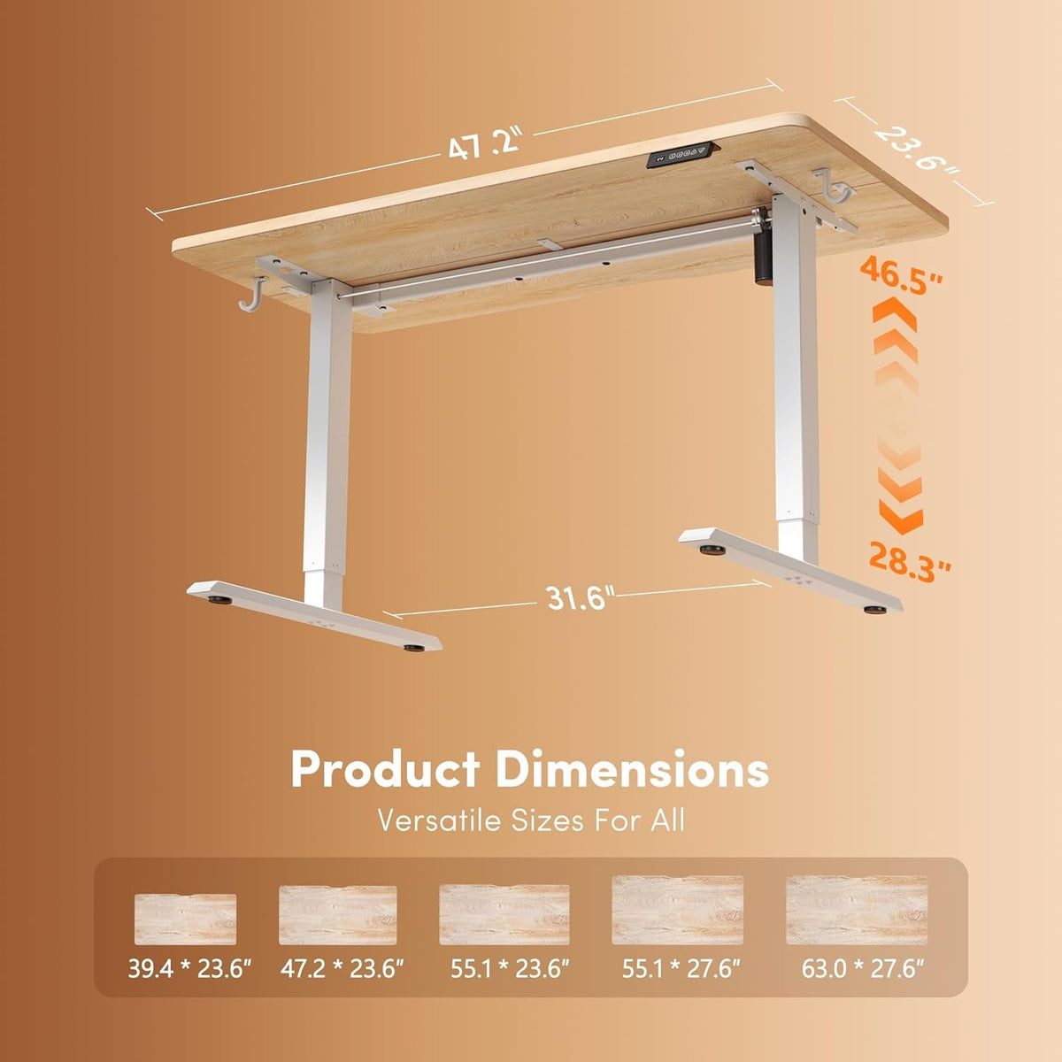 Electric Standing Desk 48x24 Inches Adjustable White