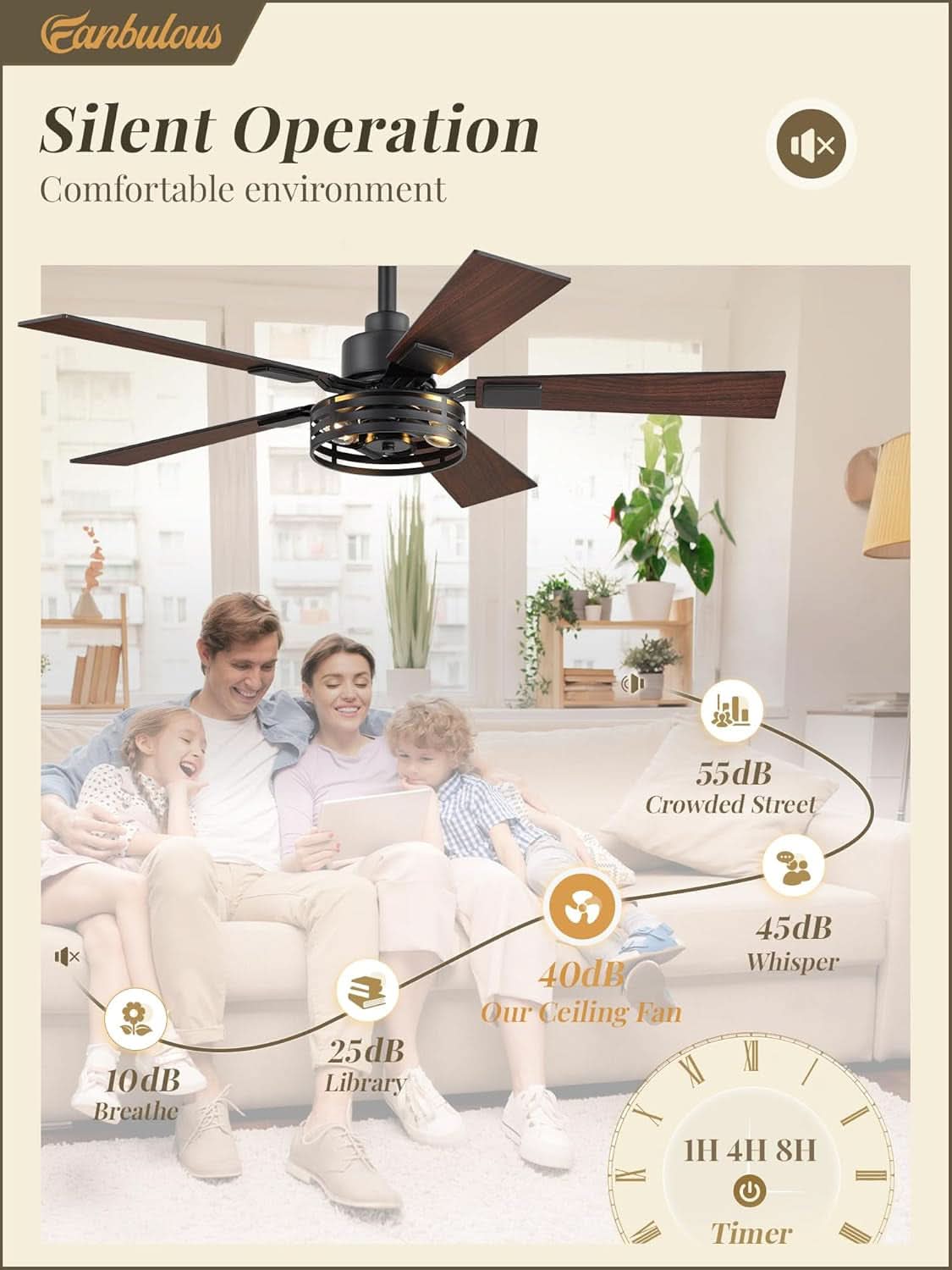 42 Inch Rustic Black Farmhouse Ceiling Fans Remote Control