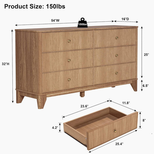 Multifunctional Fluted Storage Dresser 54 Inch Wide