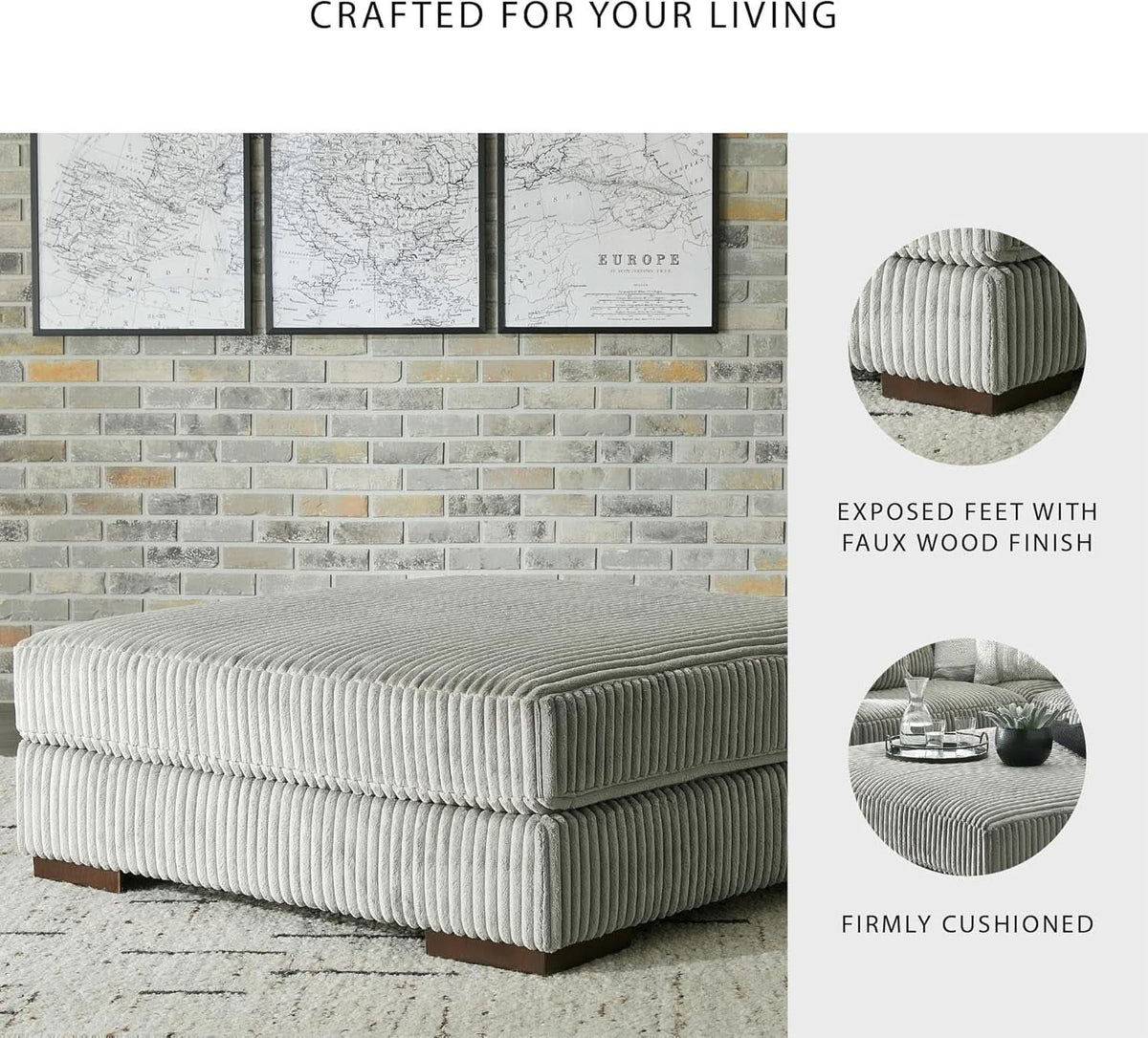 Oversized Tufted Upholstered Ottoman With Light Gray