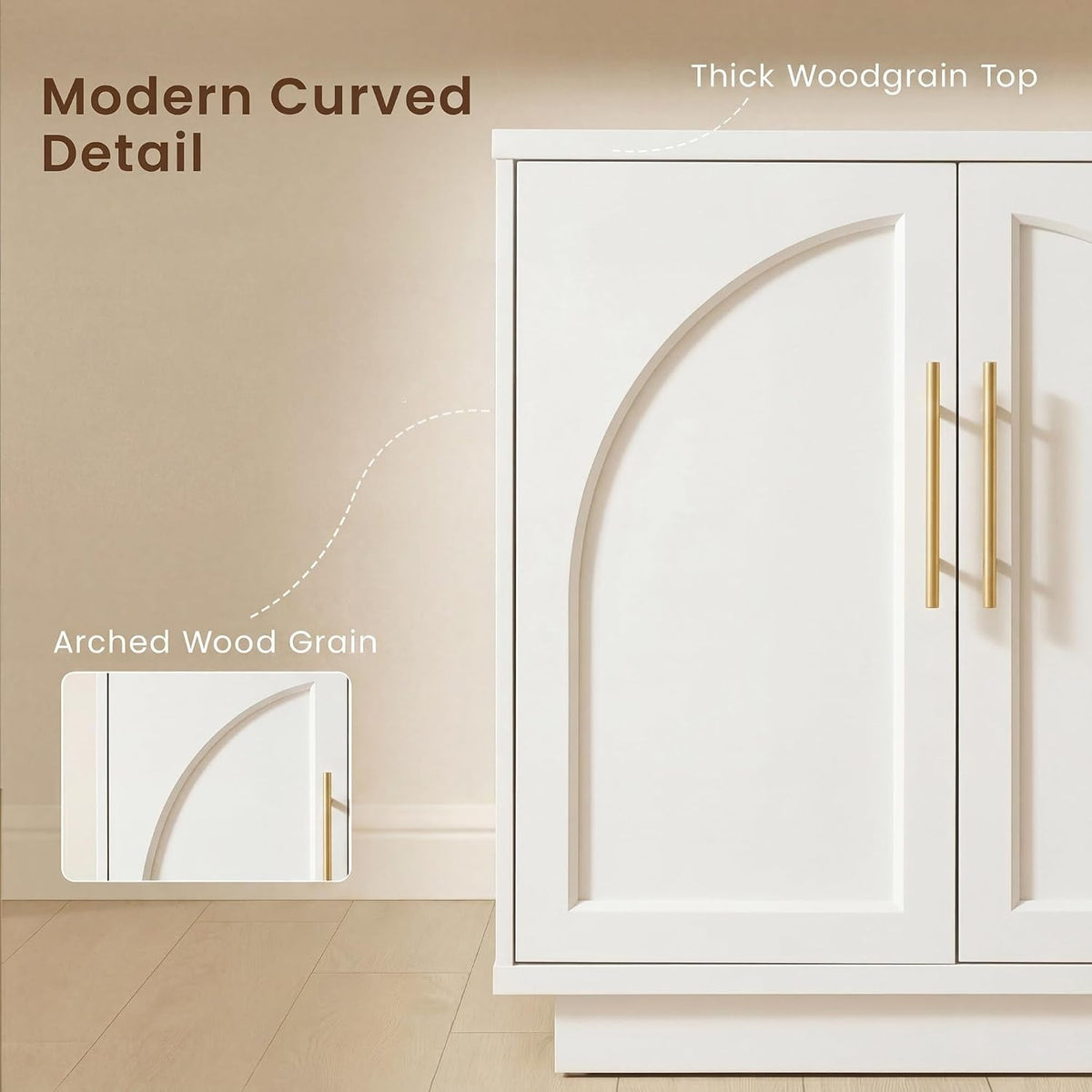 59-Inch Arched Buffet Cabinet Beige Finish With Adjustable Shelves