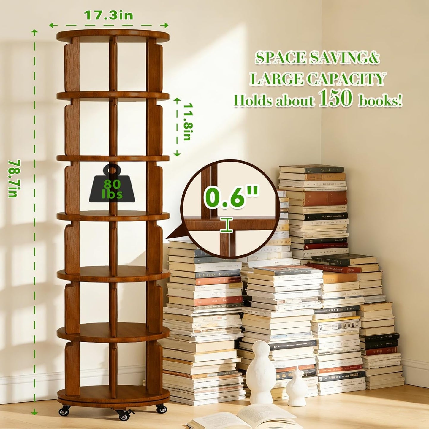 Contemporary Decorative Six Tier Walnut Bookcase