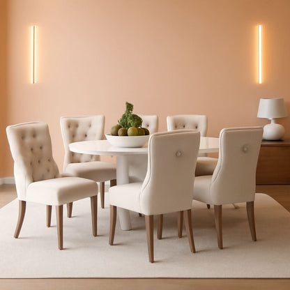 Velvet Dining Chairs Set Of 6 Beige Tufted High Back