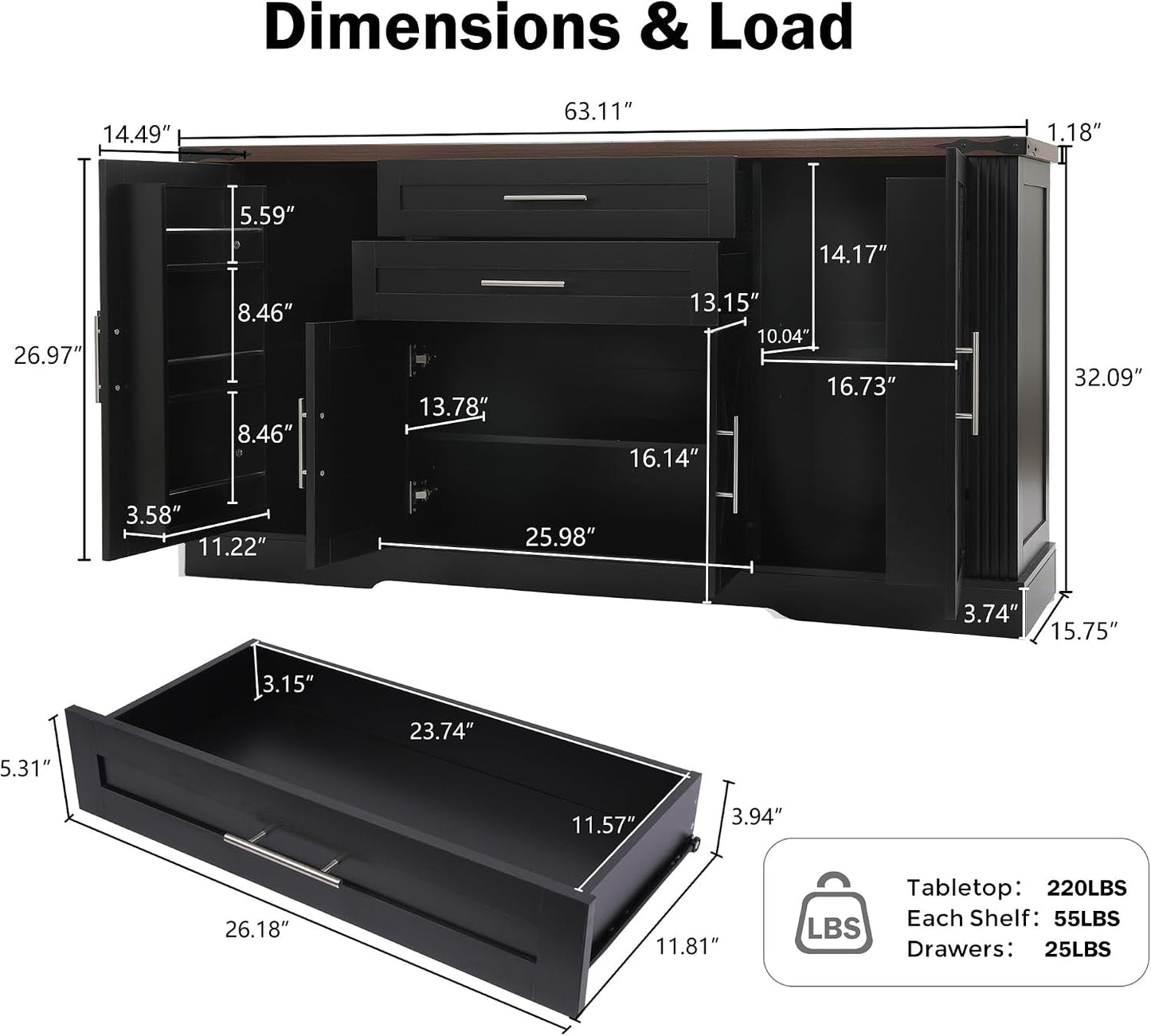 63Inch Charcoal Farmhouse Barn Door Sideboard Cabinet-1