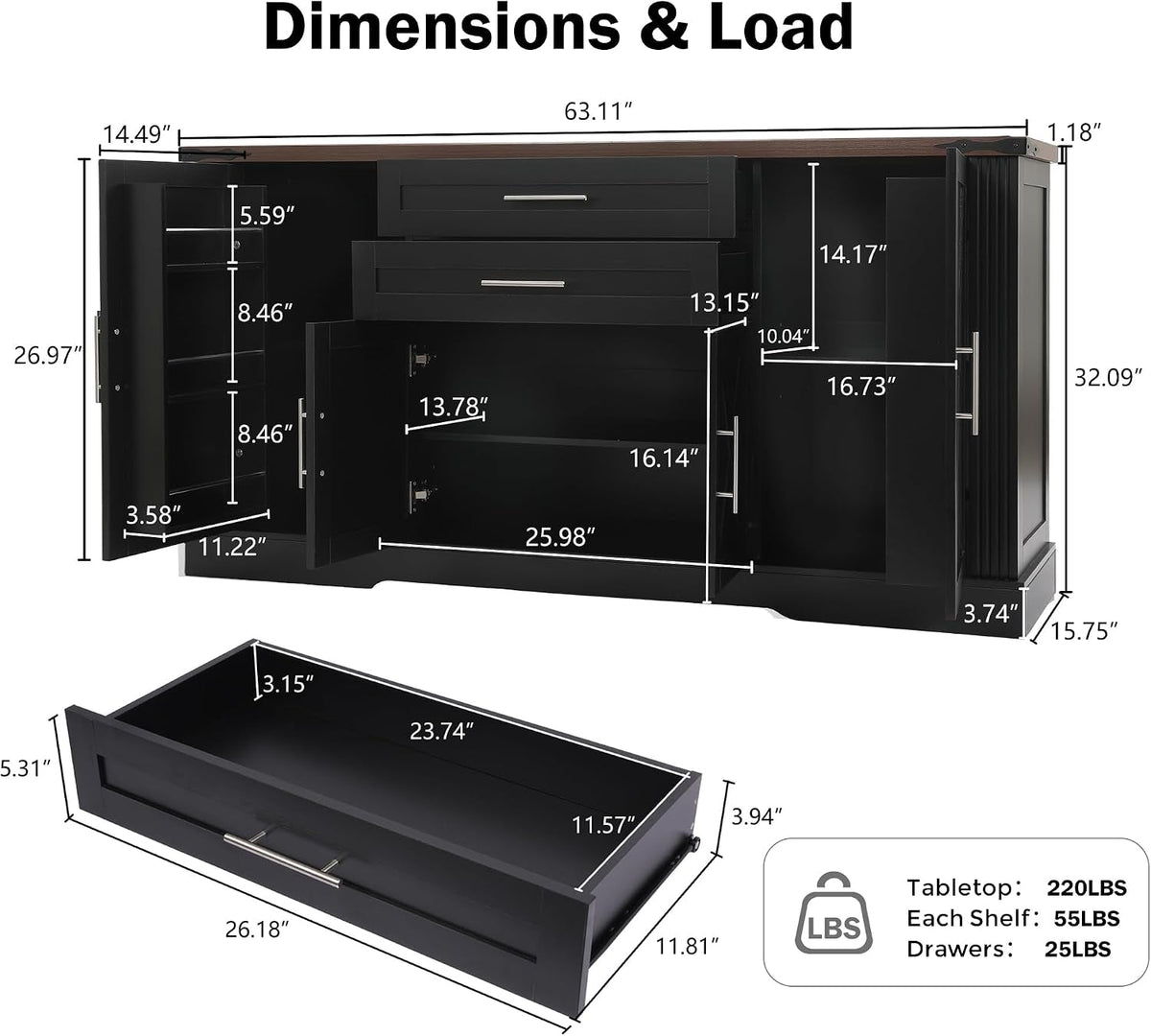 63Inch Charcoal Farmhouse Barn Door Sideboard Cabinet-1