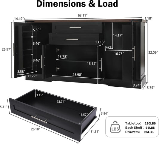 63Inch Charcoal Farmhouse Barn Door Sideboard Cabinet-1