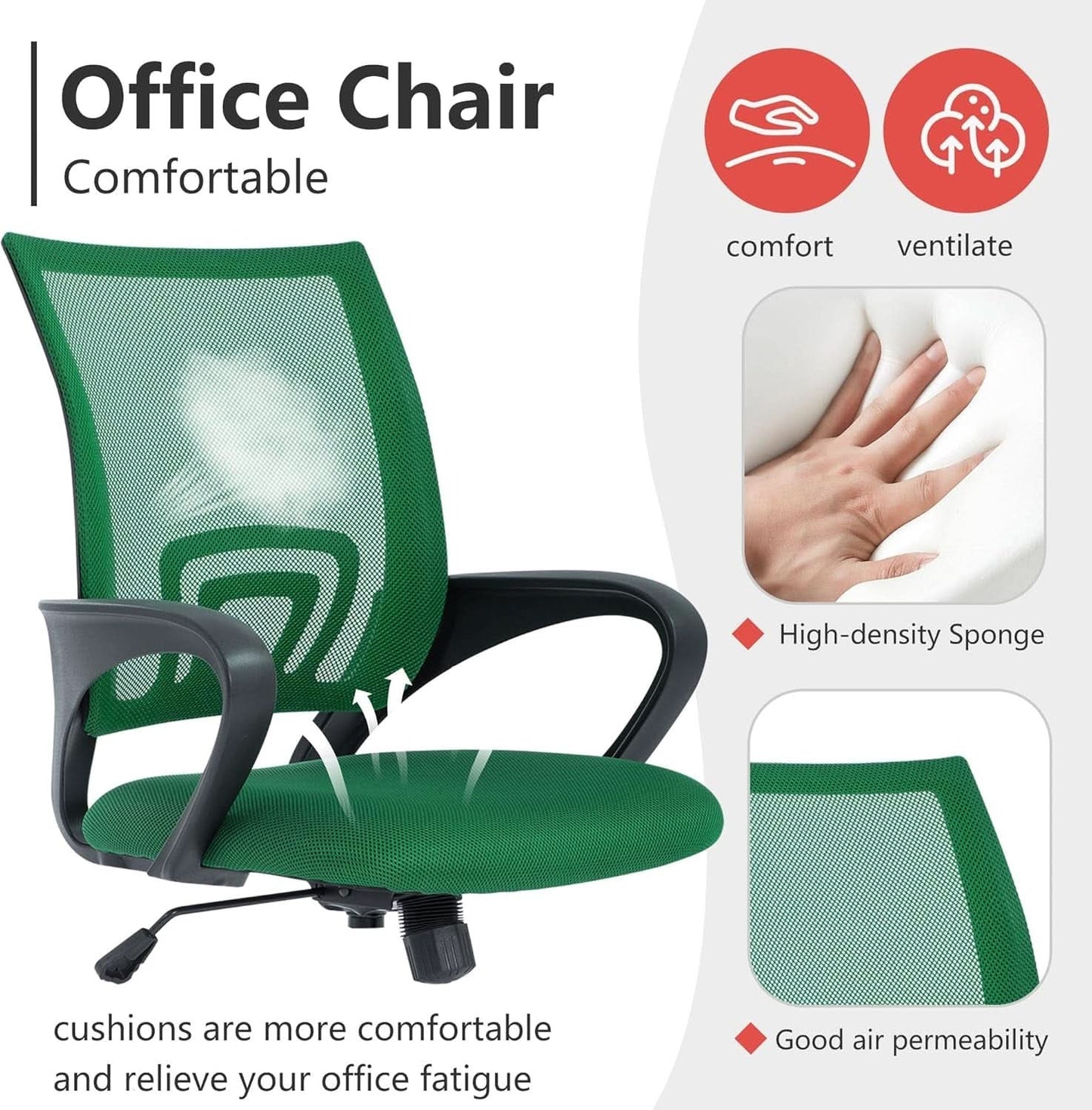 Ergonomic Green Office Chair With Adjustable Lumbar Support