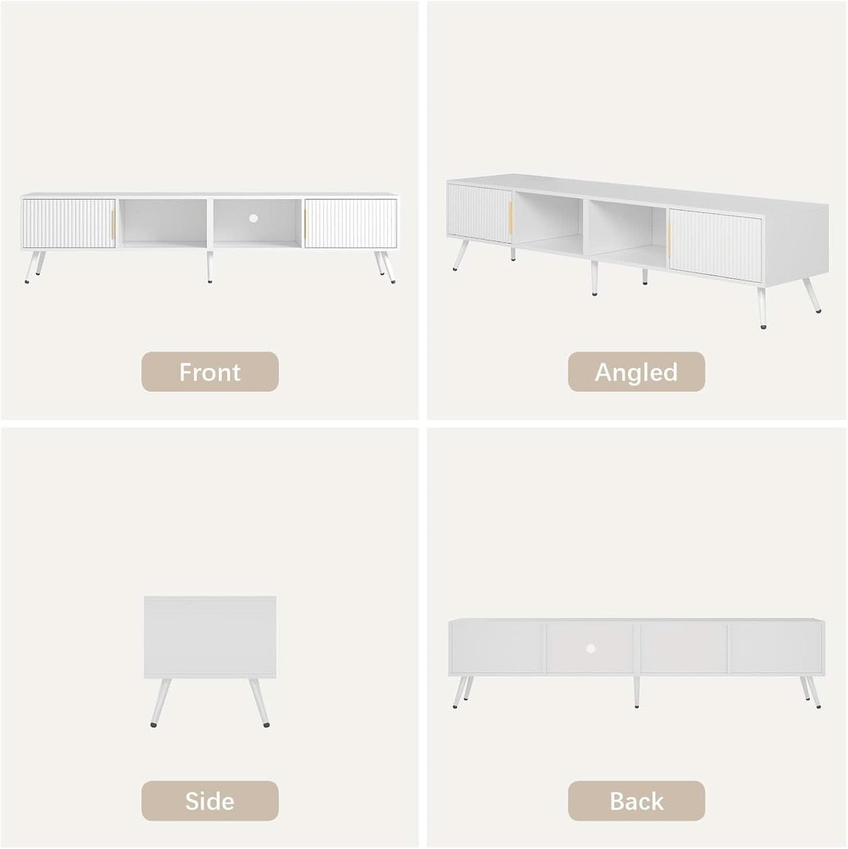 White Fluted TV Stand With Integrated Storage Cabinet
