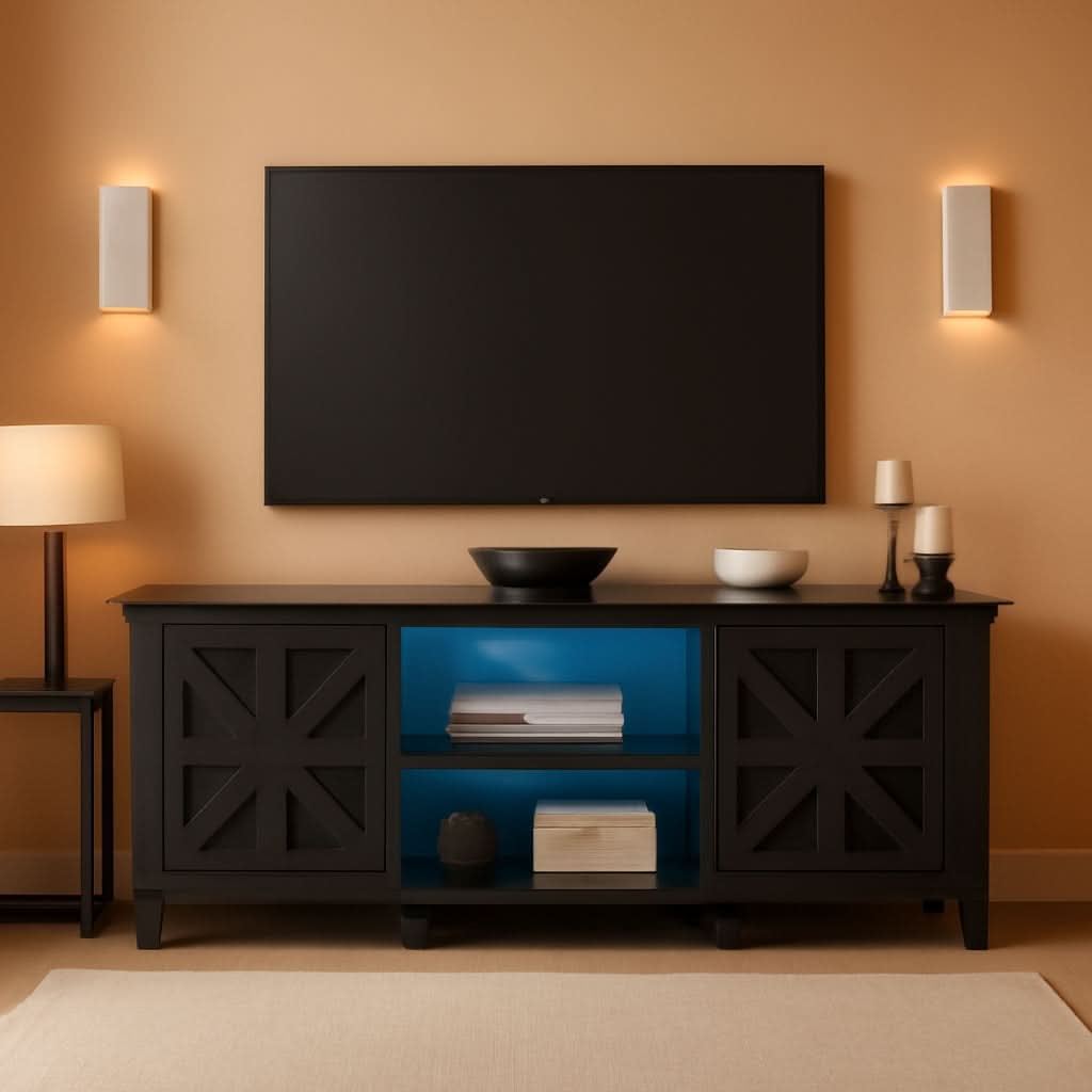 Black TV Stand With LED Lighting Entertainment Center