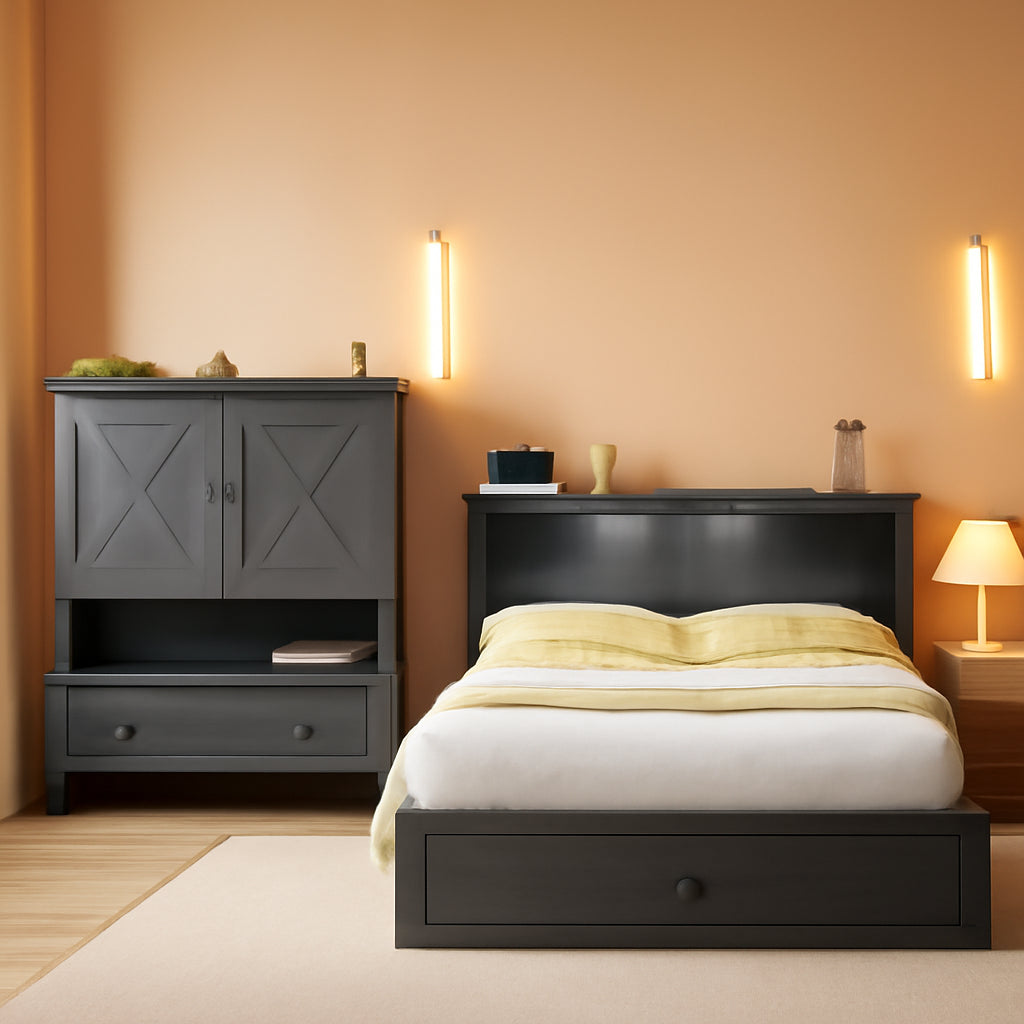 Gray Murphy Cabinet Bed Queen Multi Functional Mattress