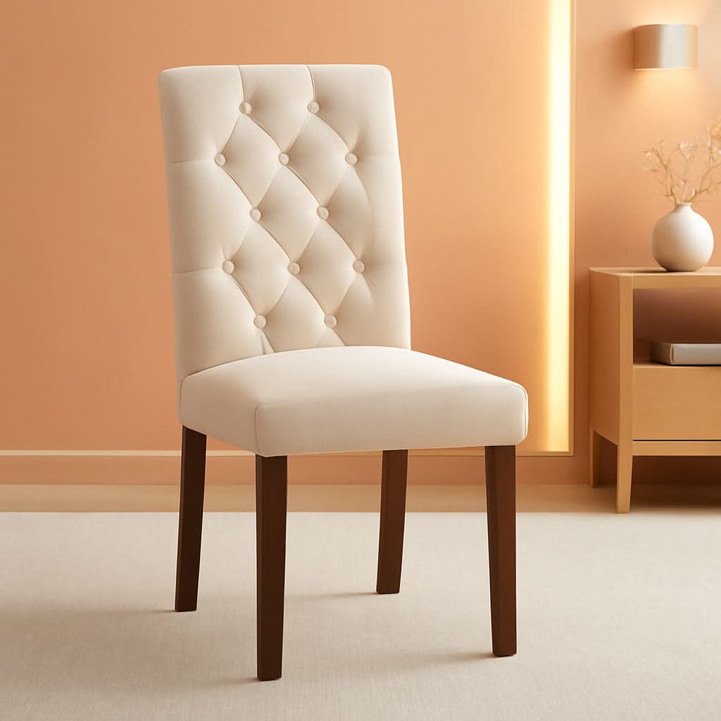 Beige Tufted Upholstered Parsons Dining Chairs Set