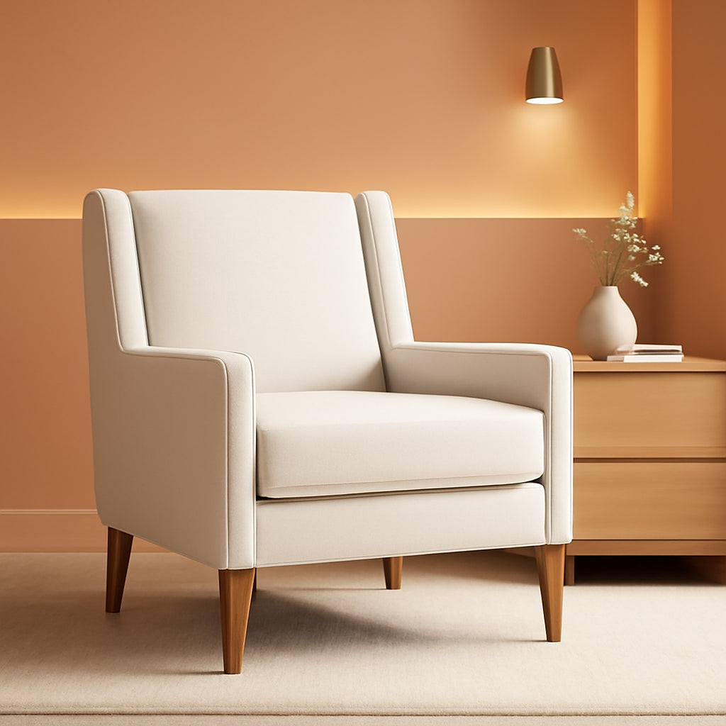 Beige Chenille Upholstered Wingback Chair With Wood