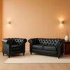 Two Piece Chesterfield Leather Living Room Set With Black Leather Loveseat And Chair-0