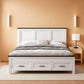 Queen Size Bed Frame Antique White Finish Storage Drawers-0
