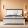 Queen Size Bed Frame Antique White Finish Storage Drawers-0