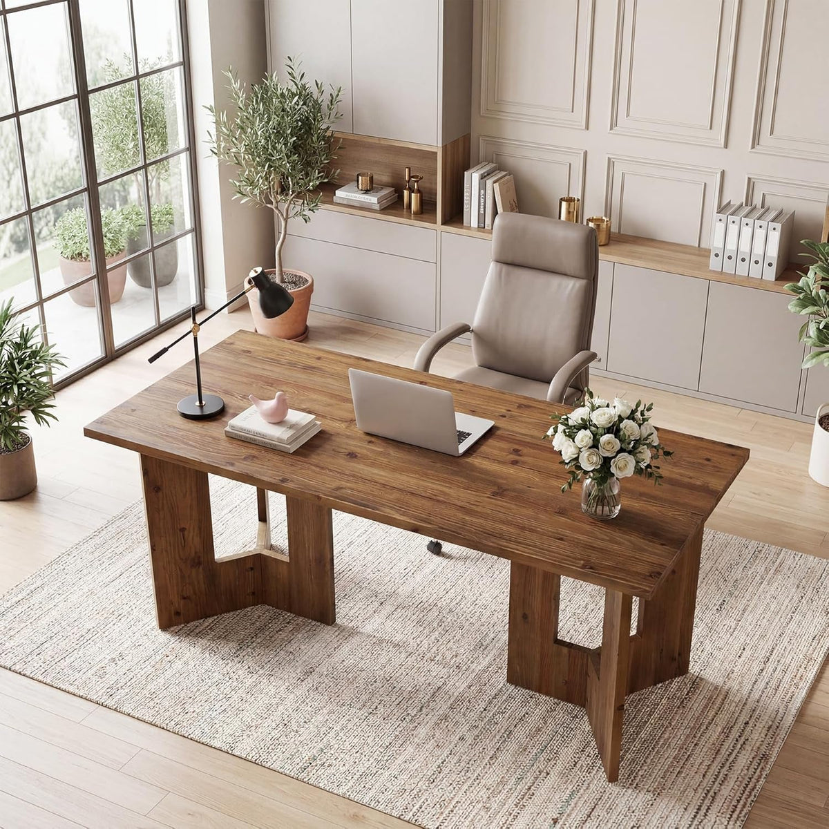 63-Inch Walnut Desk Executive Home Office Workstation