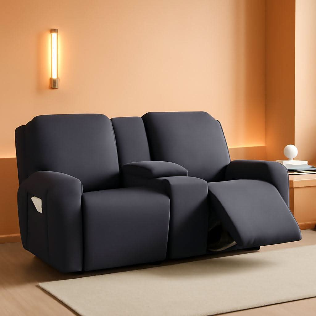 Dark Gray Loveseat Recliner Slipcover With Console