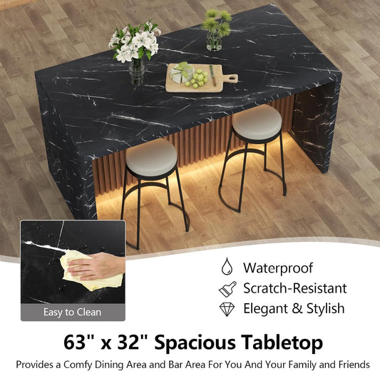 63 Inches Black Imitation Dining Table Illuminated