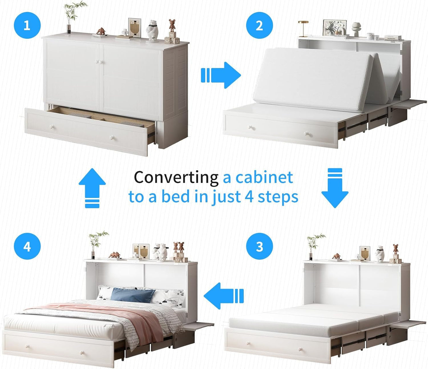 Queen Murphy Bed Featuring Mattress Included White-3
