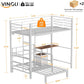 Twin Over Twin Metal Loft Bunk Bed With Desk LED Storage Drawers