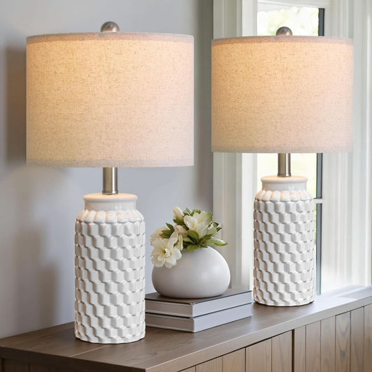 20.5 Inch White Ceramic Contemporary Bedside Lamps