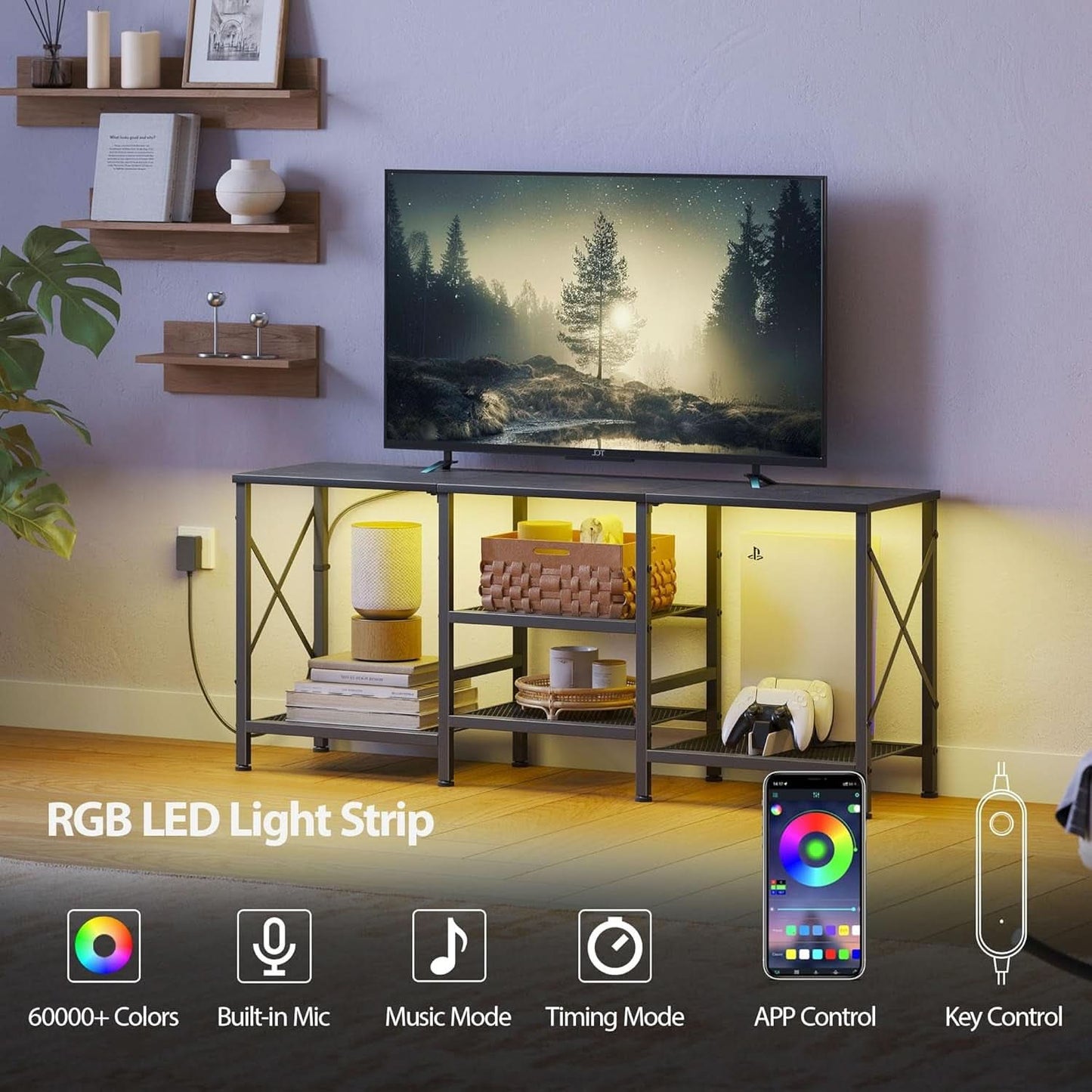 LED Lighting TV Stand 55 Inch Display Entertainment Center
