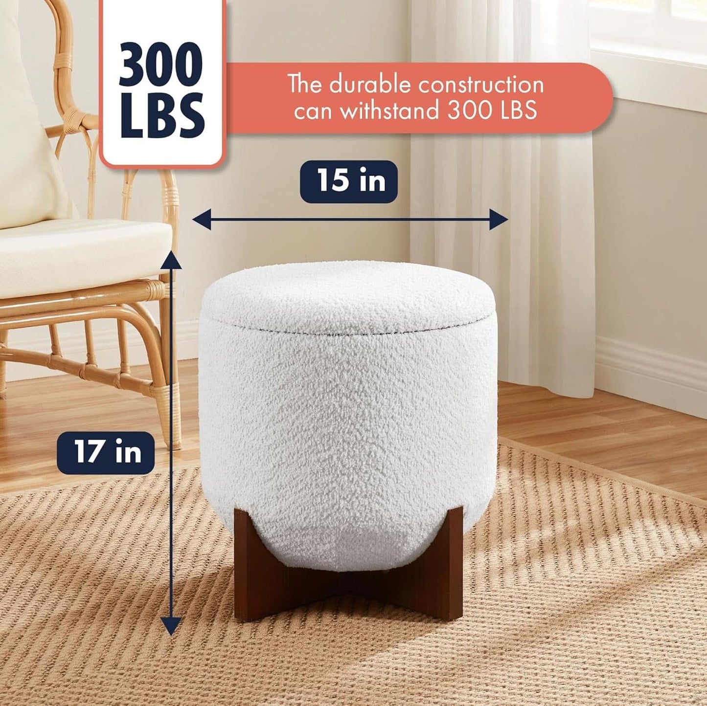 White Elegant Round Ottoman With Concealed Storage