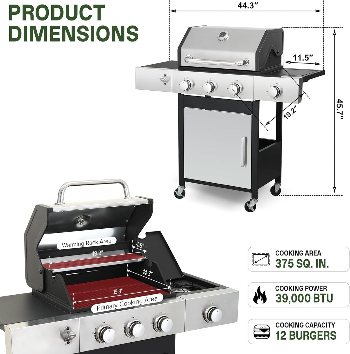 Stainless Porcelain Enamel Propane Grill With Side Burner