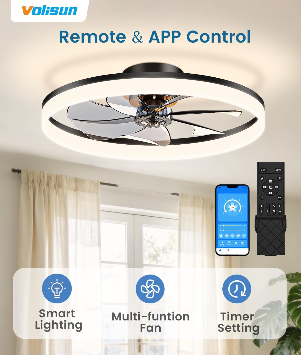 Modern Black Bladeless Ceiling Fan Remote Control
