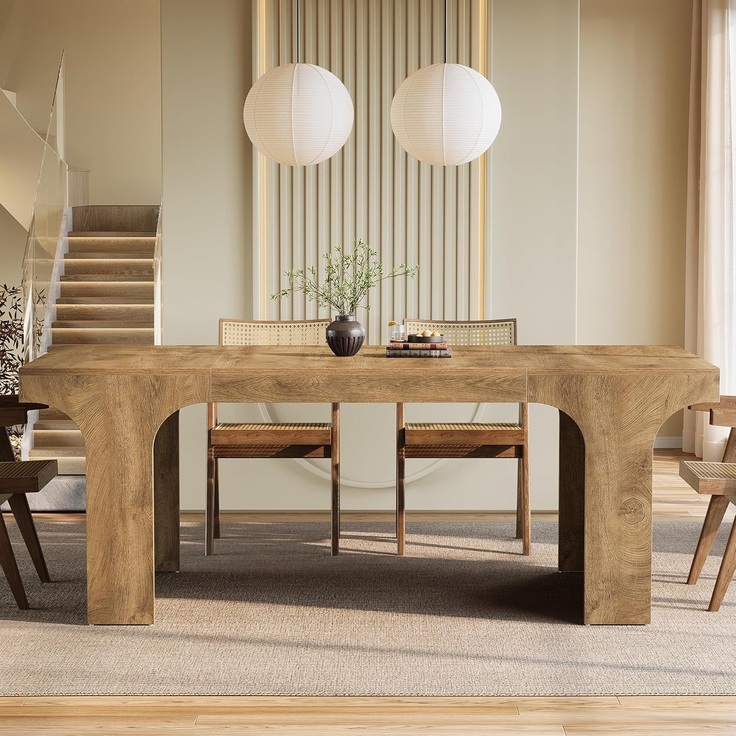 71 Inch Industrial Farmhouse Dining Table Double Pedestal
