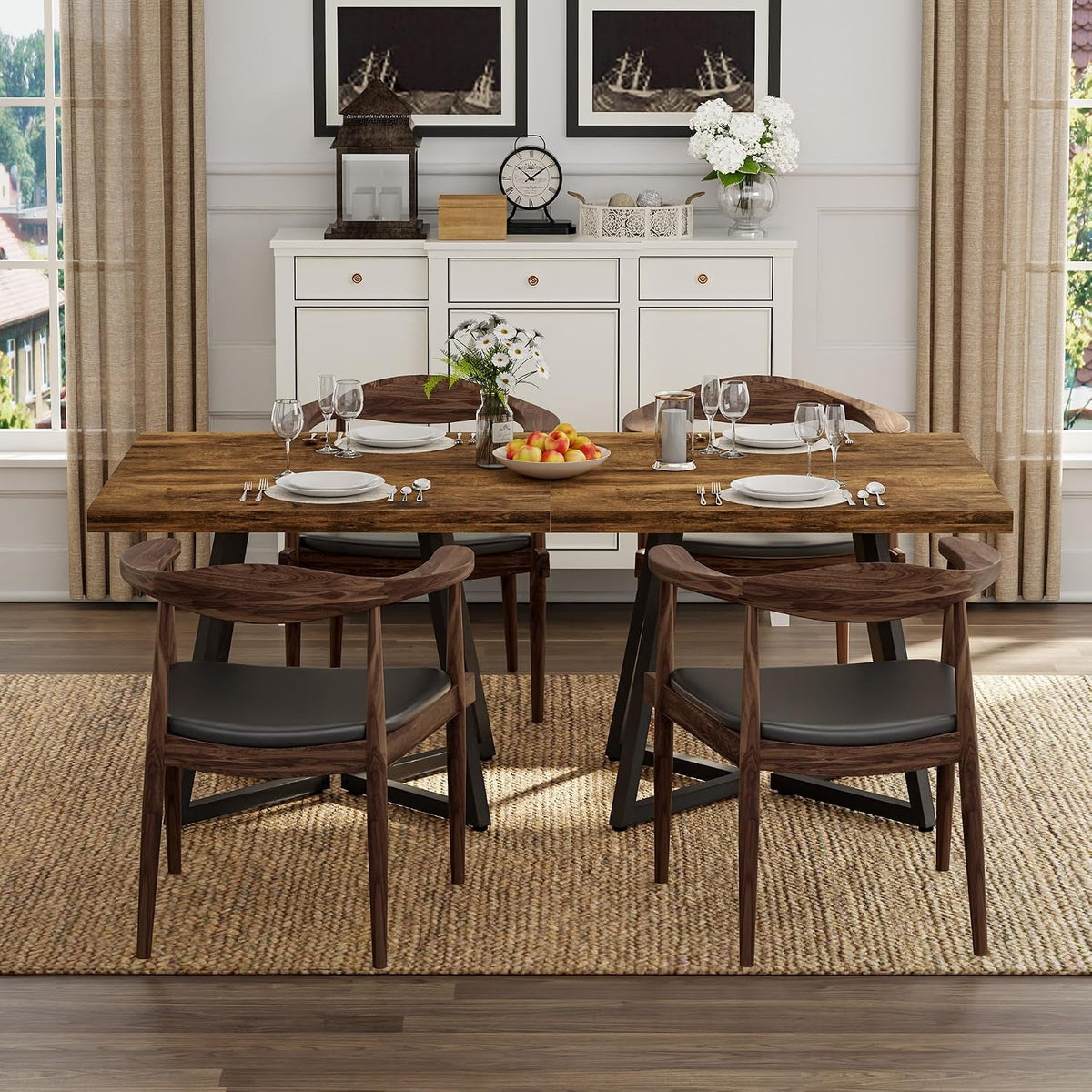 Contemporary Square Waterproof Dining Table Rust Brown
