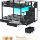 Black Full Over Full Bunk Bed LED Lighting Quality Durable