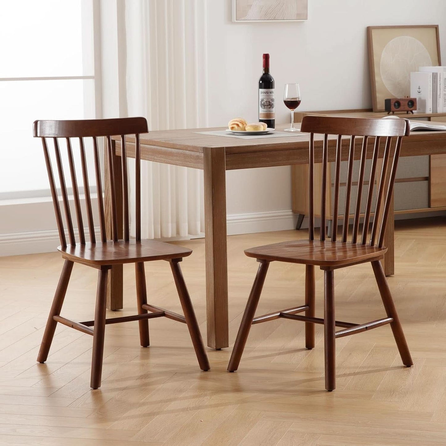 Walnut Windsor Dining Chairs Featuring Spindle Back