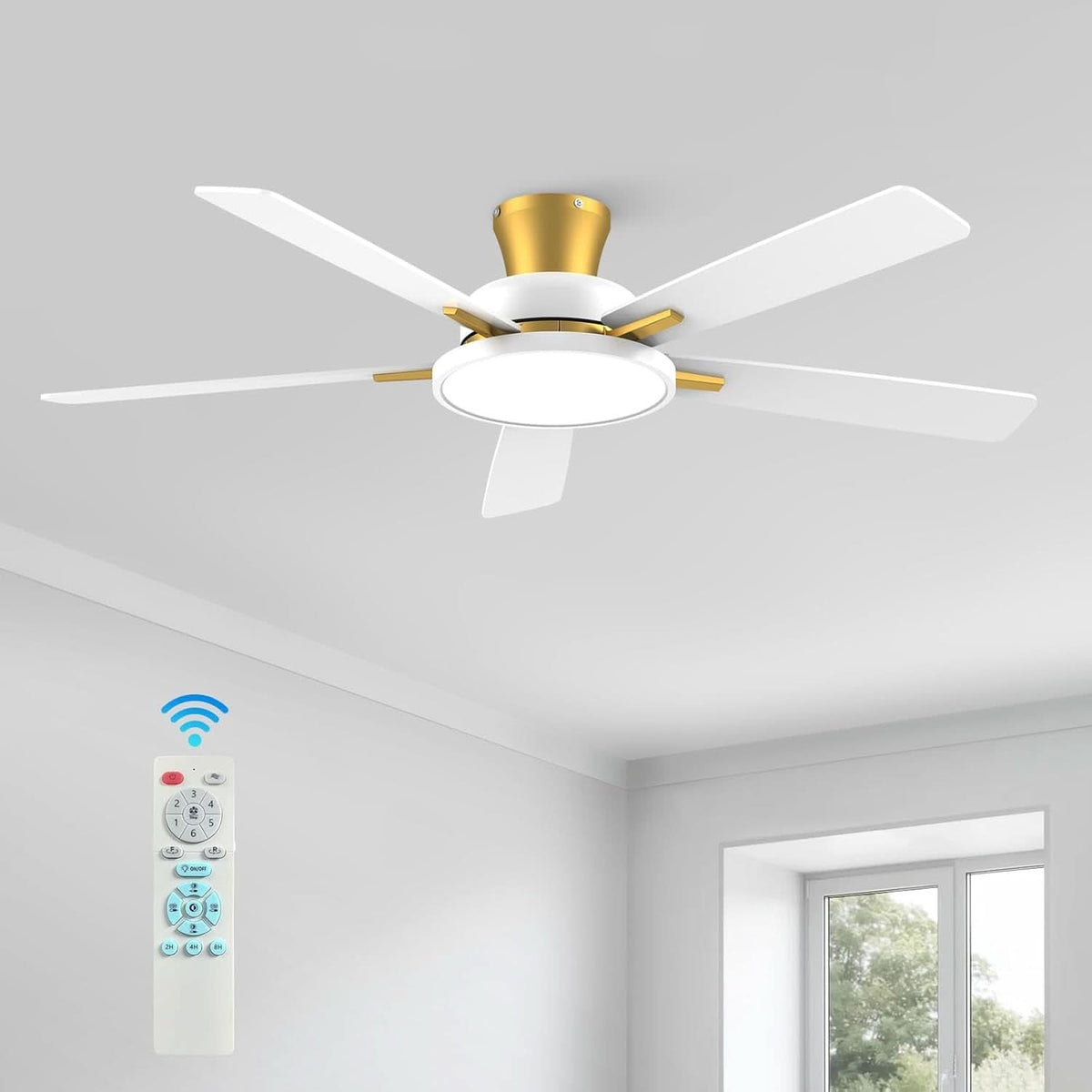 52 Inch Ceiling Fan With Remote Dimmable Lights White Gold