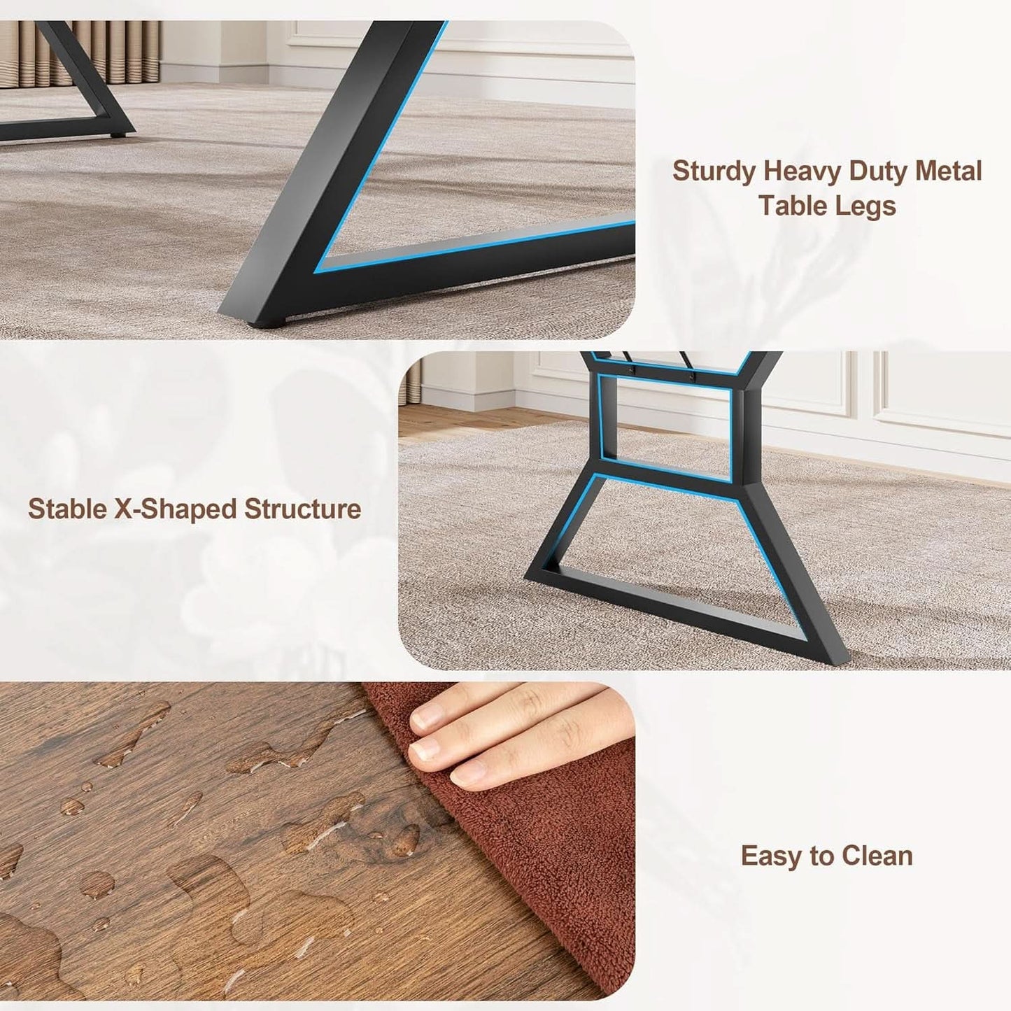 70.9 Inch Farmhouse Dining Table With X Shaped Metal Legs