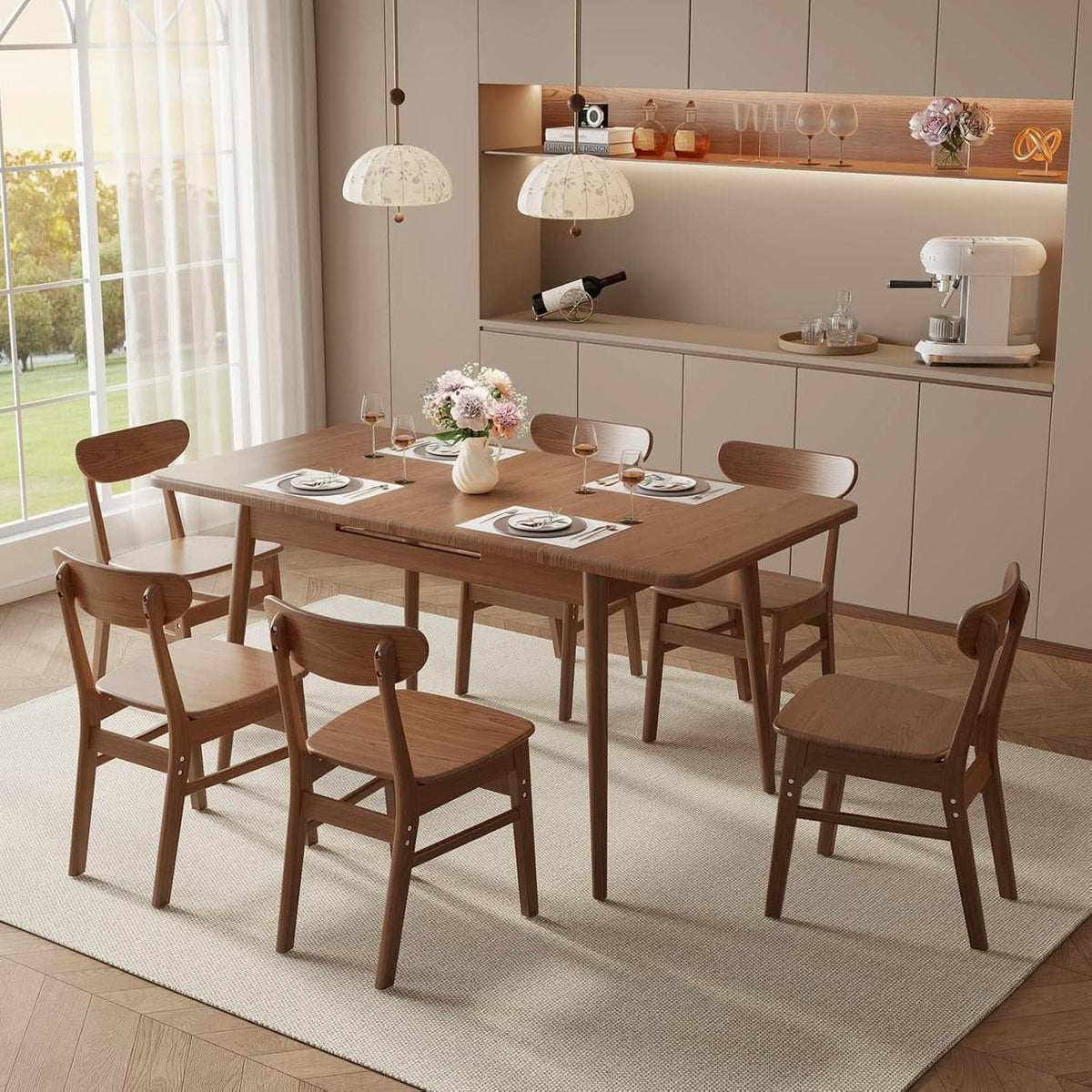 Walnut Telescoping Solid Dining Table With Extension