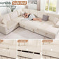 130Inch Beige Upholstered Sleeper Sofa With Storage
