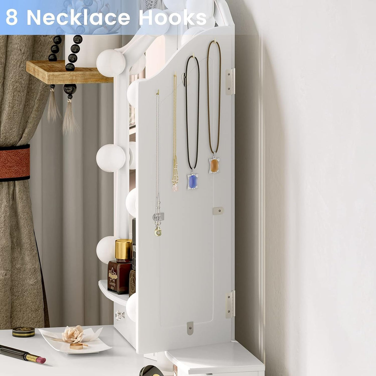 White Makeup Vanity With Dimmable Hollywood Lights
