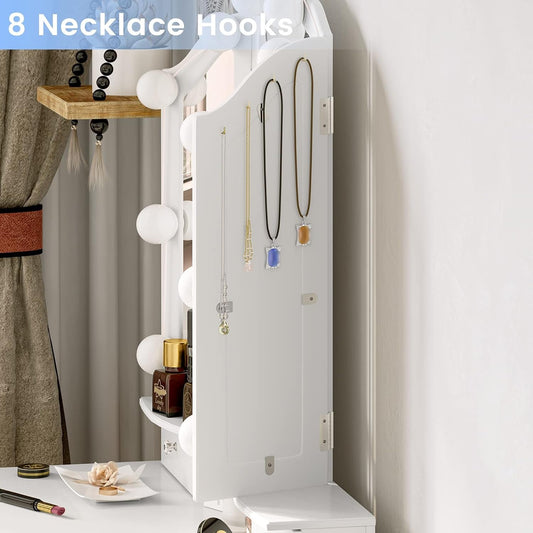 White Makeup Vanity With Dimmable Hollywood Lights