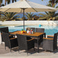 7 Piece Outdoor Patio Dining Set Black Rattan Chairs