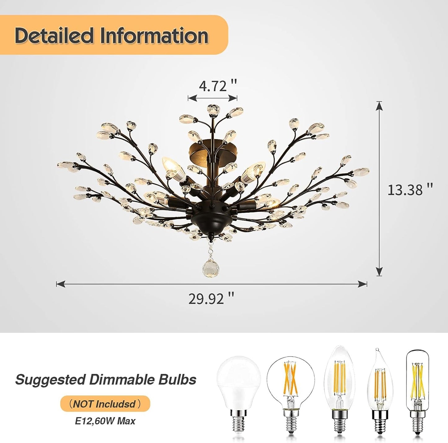Black Five Light Vintage Crystal Ceiling Chandelier