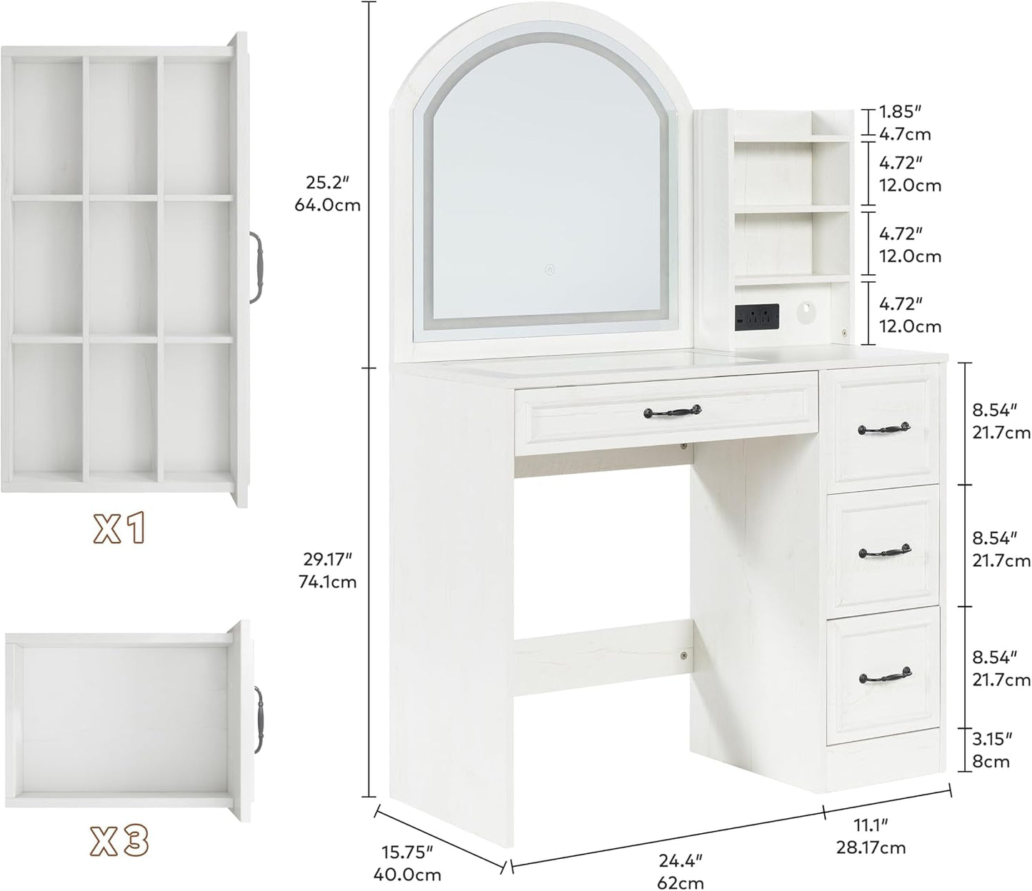 Antiquewhite Vanity Desk With LED Illuminated Mirror