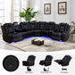 Black Leather Power Recliner Living Room Set With Cup Holders