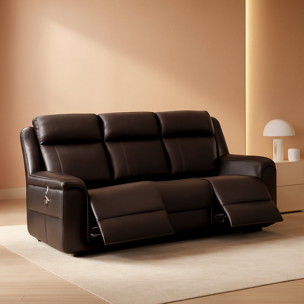 Dark Brown Genuine Leather Power Recliner Sectional