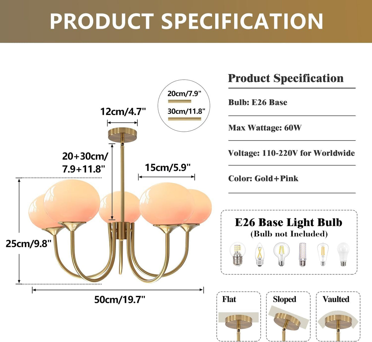 Luxurious Pink Glass 5-Light Pendant Ceiling Light