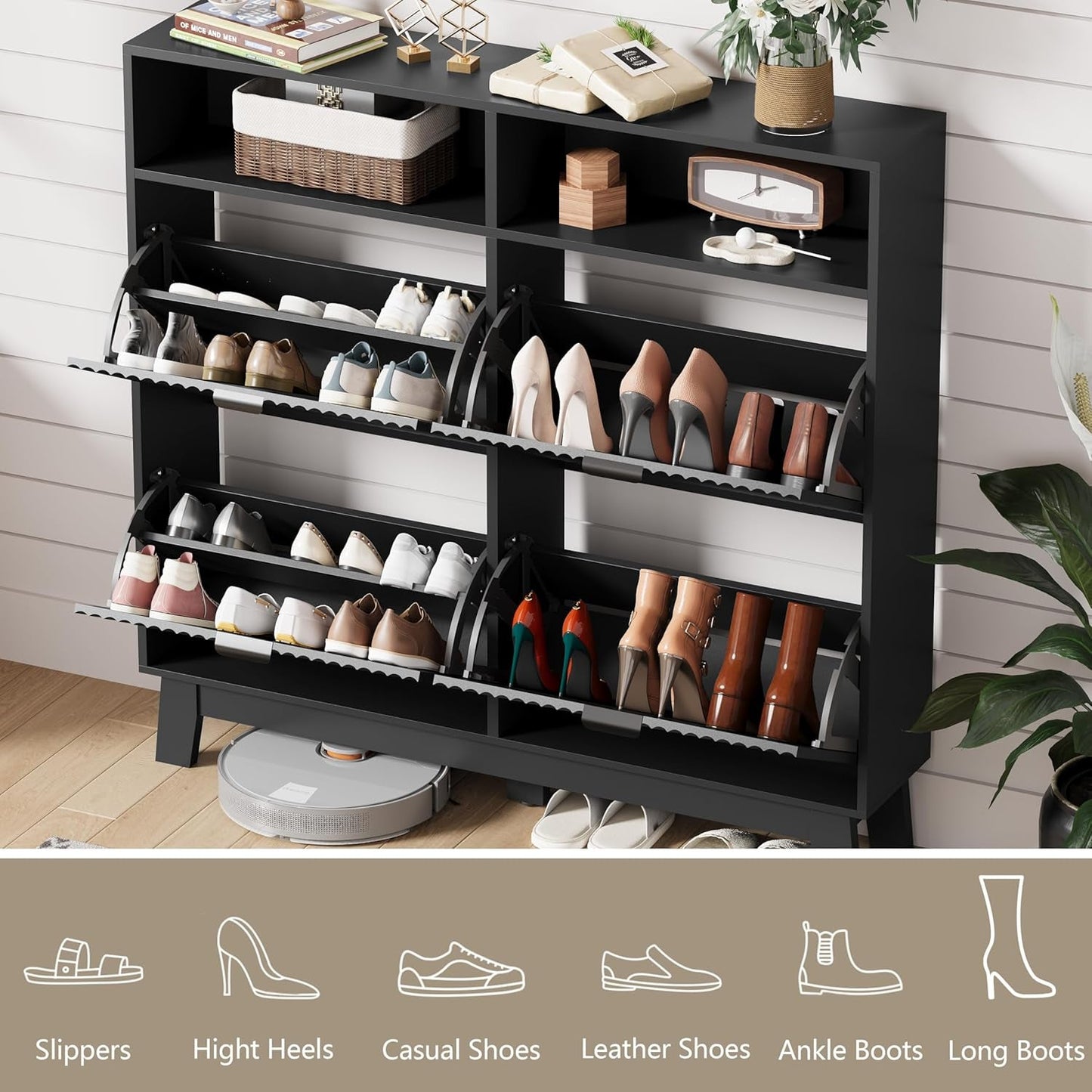 Matte Black UltraSlim Shoe Storage Cabinet Drawers-2