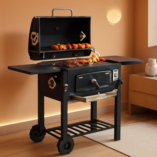 Charcoal Grill With Weatherproof Foldable Side Tables