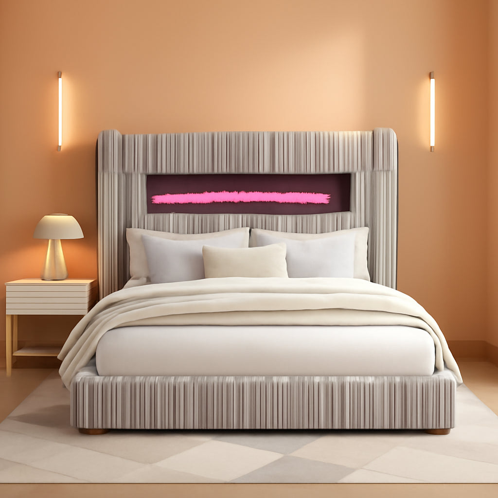 Corduroy Upholstered Queen Platform Bed Frame Gray