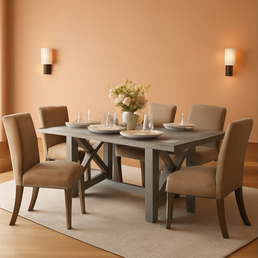 Rustic Gray Solid Wood Long Rectangular Dining Table